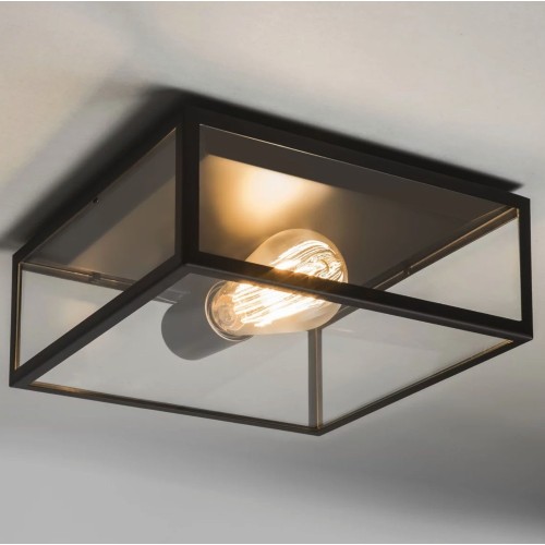 Bronte Rectangular Outdoor Ceiling Flush Light Matt Black c/w Clear Glass E27/ES IP23, Astro 1353001