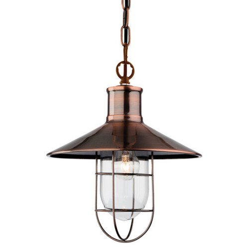 Firstlight 2306AC Crescent 1 Light Antique Copper Ceiling Pendant with Simple Cage