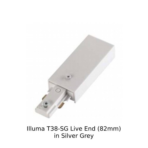 Illuma T38-SG Live End (82mm) in Silver Grey - Incoming Mains End Feed - for 1-circuit Illuma Mains Track System