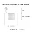 Illuma Gridspot 35W 3000lm Dimmable LED Track Spotlight SDL for Single Circuit Track System with different Beams, Colour Temp, and Finishes