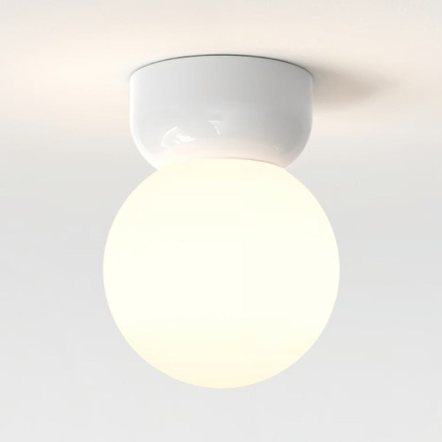 Lyra 180 Ceiling Bathroom Light Gloss Glaze White Ceramic c/w White Globe Diffuser E27/ES, Astro 1472004