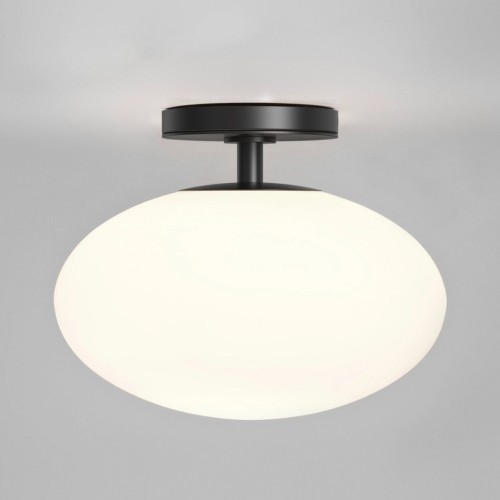 Zeppo Bathroom Ceiling Light Matt Black c/w White Globe Glass IP44 300mm diam E27/ES Astro 1176017