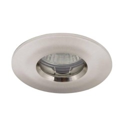 IP65 rated MR16/GU10 Diecast Round Bathroom Downlight in Satin Chrome, Fixed Shower Light 72mm Cutout