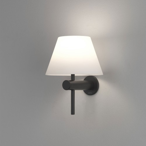 Roma Matt Black Bathroom Wall Light with White Conical Glass Shade IP44 1x G9 LED, Astro 1050007