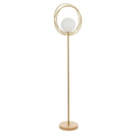 Dolly Floor Lamp Satin Gold Frame and Opal Globe Glass Diffuser E27/ES c/w Inline Switch on 2m Cord
