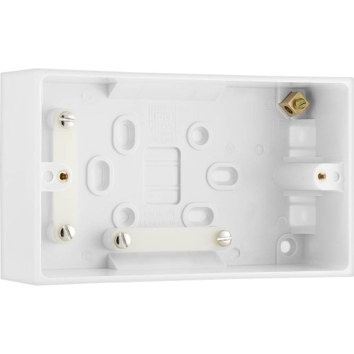 2 Gang Mounting Box 45mm Deep White Moulded Square Edge, BG 978 Square Pattress Box for Double Sockets