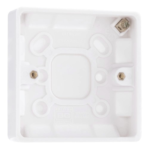 1 Gang Surface Mounting Box 19mm Deep White Moulded Round Edge, BG Nexus 893 Square Pattress Box