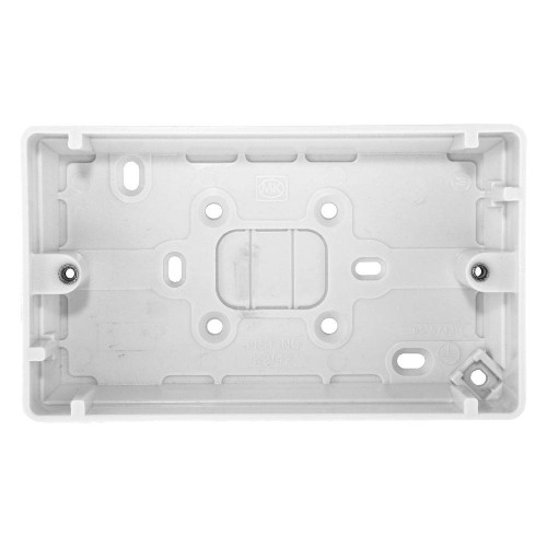 MK K2142WHI 2 Gang Surface Box 30mm Depth in White, a Pattress Back Box MK Logic Plus White Rounded Corners