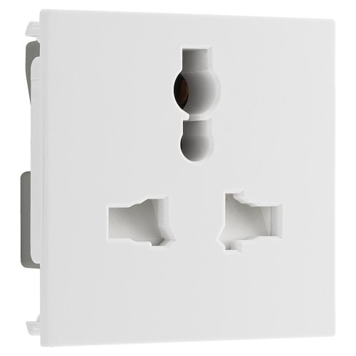 13A style Unswitched Universal Socket 2M Euro Module White rated at 10A 50x50mm BG Electrical EMUNVW-01