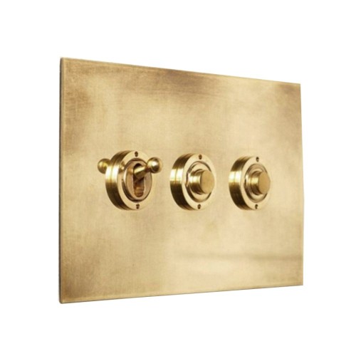 3 Gang Momentary Switch/Dolly Aged Brass: 2 Momentary Switches + 1 x 2 way Dolly Switches by Forbes and Lomax