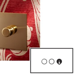 3 Gang Mixed Plate: 2x Dimmer and 1x Dolly Unlacquered Brass Plate Forbes and Lomax (Dolly and Dimmer Modules Ordered Separately)