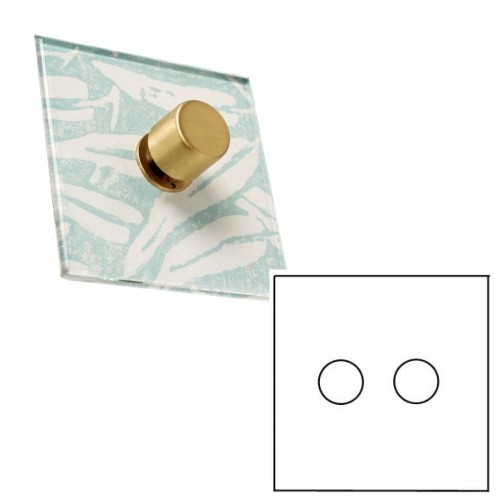 2 Gang Dimmer Invisible Plate with Brushed Brass (Transparent Plate) - Grid, Plate and Knobs only