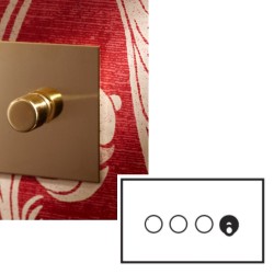 4 Gang Mixed Plate: 3x Dimmers and 1x Dolly Unlacquered Brass Plate Forbes and Lomax (Dolly and Dimmer Modules Ordered Separately)