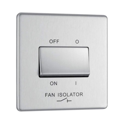 Screwless 10A 3 Pole Fan Isolator Switch Brushed Steel Flat Plate BG Nexus FBS15-01