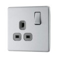 Screwless 1 Gang 13A Switched Single Socket Brushed Steel Grey Trim Flat Plate BG Nexus FBS21G-01