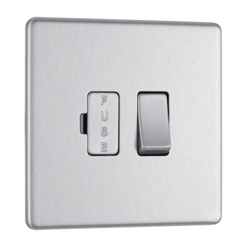 Screwless Switched 13A Fused Connection Unit (Spur) Brushed Steel Flat Plate BG Nexus FBS50-01