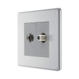 Screwless 2 Gang TV/FM and Satellite Socket Brushed Steel Flat Plate Grey Trim BG Nexus FBS65-01