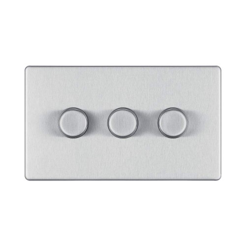 Screwless 3 Gang 2 Way Intelligent LED Dimmer Trailing Edge 100W LED (200W inc) Brushed Steel BG Nexus FBS83-01