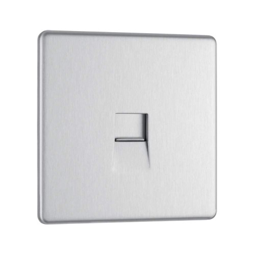 Screwless 1 Gang Secondary Telephone Socket Brushed Steel Flat Plate BG Nexus FBSBTS1-01