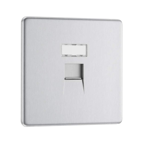 Screwless 1 Gang RJ45 Data Socket Outlet Brushed Steel Flat Plate BG Nexus FBSRJ451-01