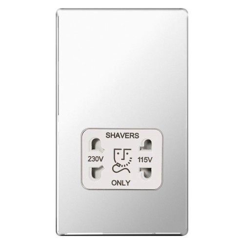 BG Nexus FPC20W Screwless Dual Voltage 115/240V Shaver Socket in Polished Chrome Flat Plate