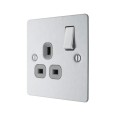 1 Gang 13A Switched Single DP Socket Brushed Steel Metal Flat Plate with Screws, BG Nexus SBS21G