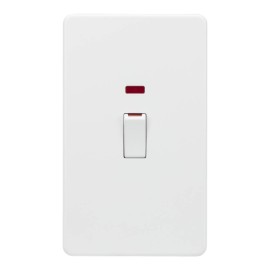 45A Oblong Cooker Switch with Neon Screwless Matt White Flat Metal Plate Knightsbridge SF8332NMW