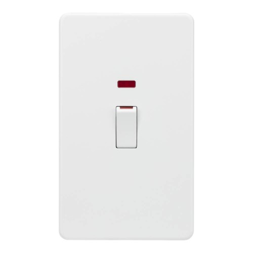 45A Oblong Cooker Switch with Neon Screwless Matt White Flat Metal Plate Knightsbridge SF8332NMW