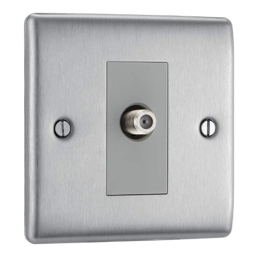 1 Gang Single Satellite Socket Brushed Steel BG Nexus NBS64-01 Raised Plate SAT Socket