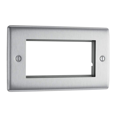 2 Gang Euro Cover Plate for 4 Euro Modules Brushed Steel Metal Raised Plate BG Nexus NBSEMR4-01