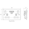 2 Gang 13A Switched Socket with 2 USB-A Sockets (3.1A 5V) Polished Chrome with White Trim Slim Profile BG Nexus NPC22U3W-01