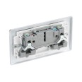 2 Gang 13A Double Pole Switched Socket in Polished Chrome with White Trim Raised Plate, BG Nexus NPC22W-01