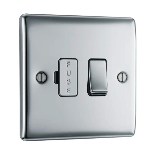 13A Switched Spur Polished Chrome Raised Plate BG Nexus Metal NPC50-01 Switched Fused Connection Unit