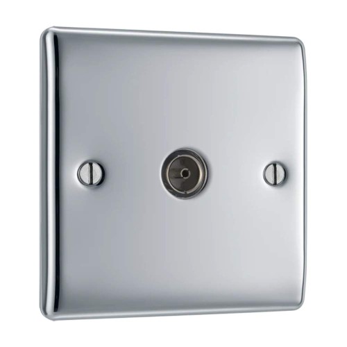 1 Gang Co-axial TV/FM Socket Outlet Polished Chrome Raised Plate BG Nexus Metal NPC60-01 Coax Socket