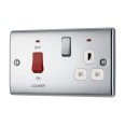 45A Red Rocker Cooker Switch and Switched 13A Socket with Indicators Polished Chrome Raised Plate White Trim BG Nexus Metal NPC70W-01