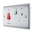 45A Red Rocker Cooker Switch and Switched 13A Socket with Indicators Polished Chrome Raised Plate White Trim BG Nexus Metal NPC70W-01