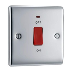 45A DP Cooker Control Unit Red Rocker Switch with Indicator Single Plate Polished Chrome Raised Plate BG Nexus Metal NPC74-01