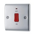 45A DP Cooker Control Unit Red Rocker Switch with Indicator Single Plate Polished Chrome Raised Plate BG Nexus Metal NPC74-01