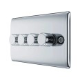 4 Gang 2 Way Trailing Edge 5-100W LED Dimmer Polished Chrome Raised Plate BG Nexus Metal NPC84P-01