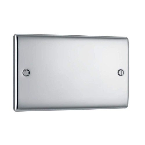 2 Gang Double Blank Plate in Polished Chrome Raised Plate BG Nexus Metal NPC95-01 Blanking Plate