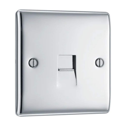 1 Gang Single Phone Master Socket in Polished Chrome Raised Plate, BG Nexus Metal NPCBTM1-01 BT Main Socket