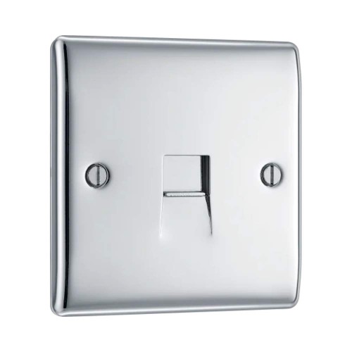 1 Gang Secondary Phone Socket in Polished Chrome Raised Plate, BG Nexus Metal NPCBTS1-01 BT Slave Socket