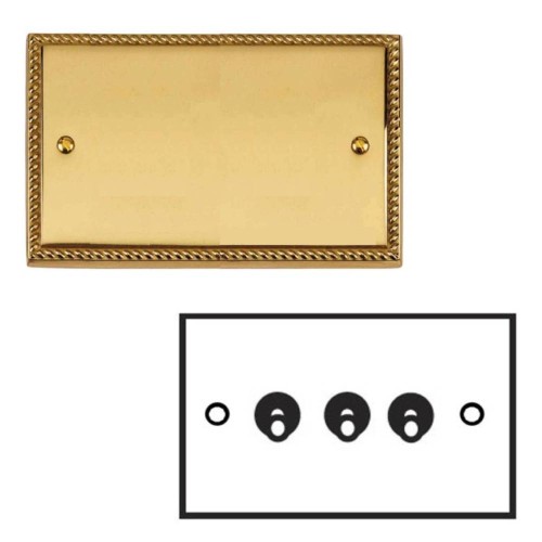 3 Gang 2 Way 20A Dolly Switch Georgian Polished Brass Rope Edge Raised Plate and Toggle Switch