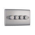 4 Gang 2 Way Push Trailing Edge Intelligent LED Dimmer 5-100W BG Nexus NBS84-01 Brushed Steel Raised Plate