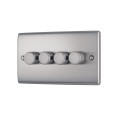 4 Gang 2 Way Push Trailing Edge Intelligent LED Dimmer 5-100W BG Nexus NBS84-01 Brushed Steel Raised Plate