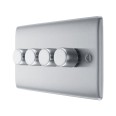 4 Gang 2 Way Push Trailing Edge Intelligent LED Dimmer 5-100W BG Nexus NBS84-01 Brushed Steel Raised Plate