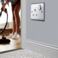 1 Gang 13A Single Switched Socket in Polished Chrome Raised Plate White Plastic Trim, BG Nexus NPC21W-01