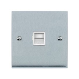 1 Gang Master Phone Socket Outlet in Satin Chrome Raised Plate with White Trim Victorian Elite