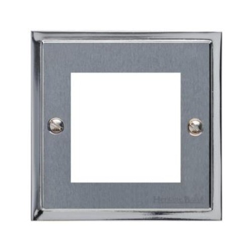 2 Gang Euro Module Stepped Plate in Satin Chrome Plate/Polished Chrome Edge Black Insert (Plate Only)