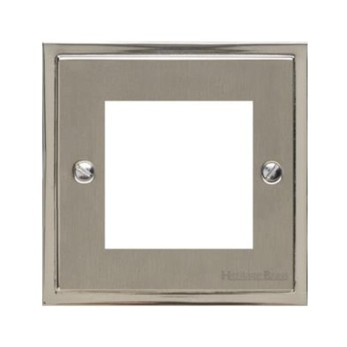 2 Gang Euro Module Stepped Plate in Satin Nickel Plate/Polished Nickel Edge White Insert (Plate Only)